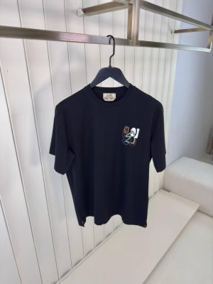 Black Hermes H puzzle leather logo cotton tee