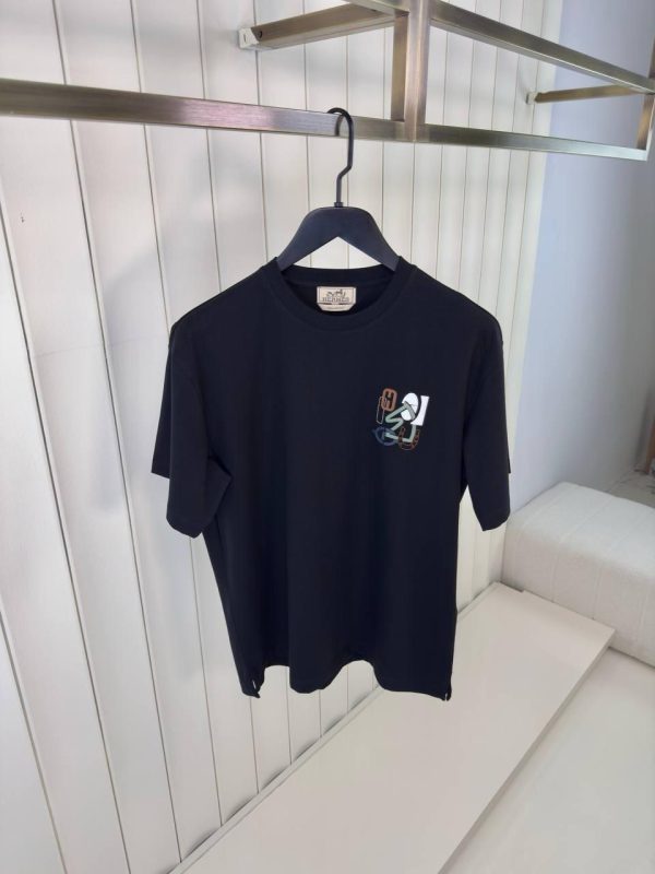 Black Hermes H puzzle leather logo cotton tee