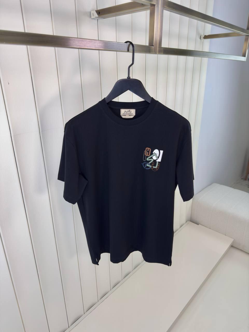 Black Hermes H puzzle leather logo cotton tee