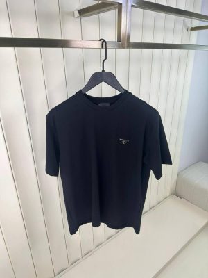 Black prada classic logo relaxed cotton tee