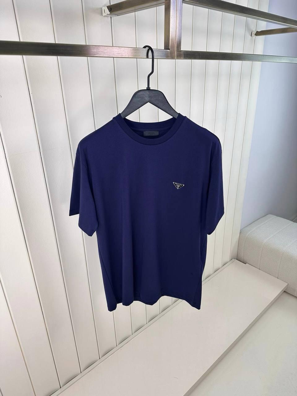 Navy prada classic logo relaxed cotton tee
