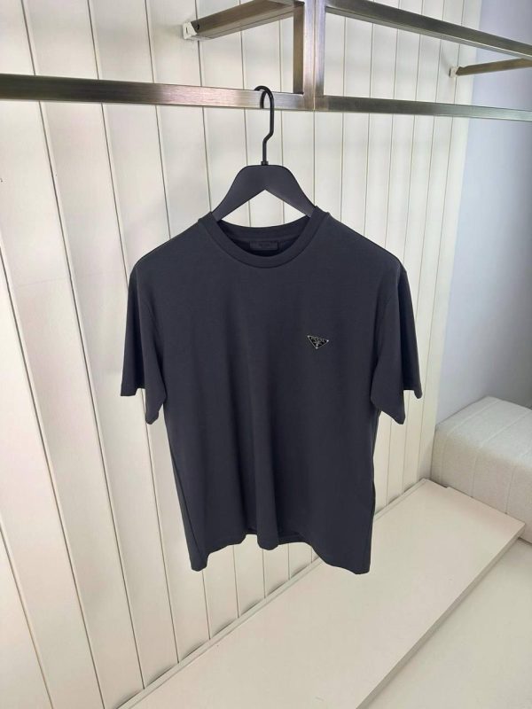 Gray prada classic logo relaxed cotton tee