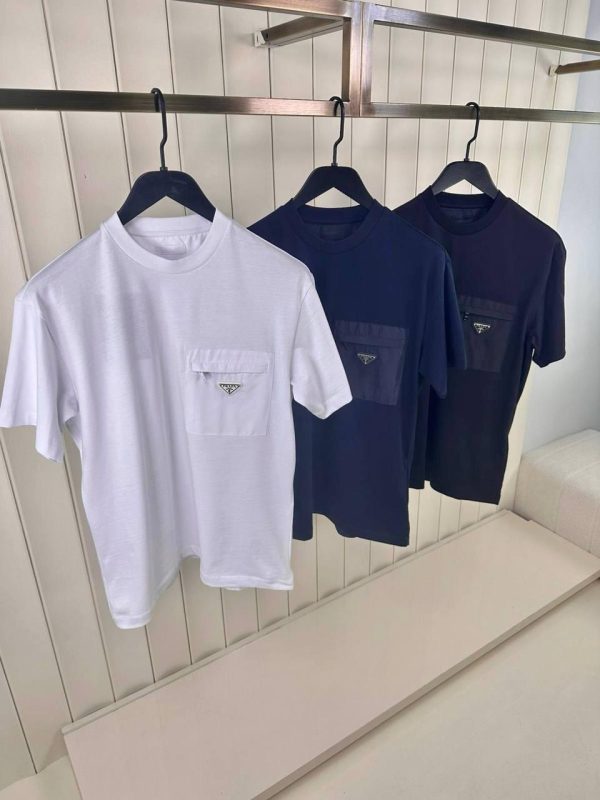 Navy prada Re-nylon jersey cotton tee - Image 2