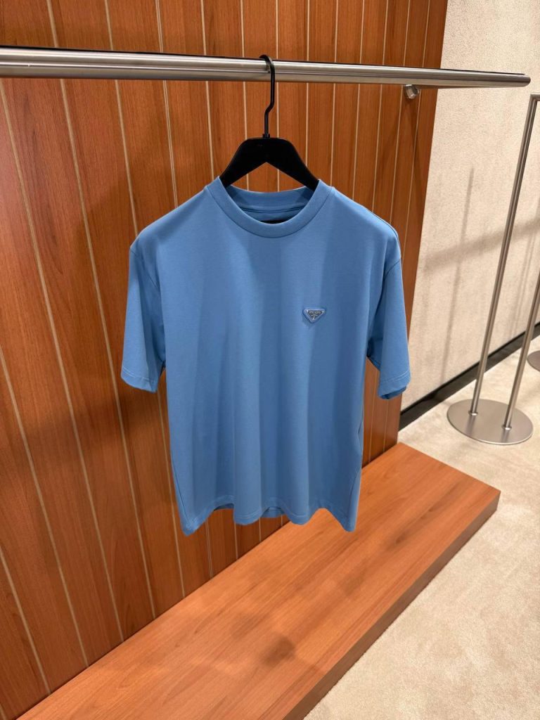 Blue prada logo tone cotton relaxed tee