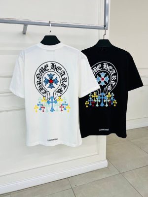 White chrome hearts cross pattern colors cotton tee