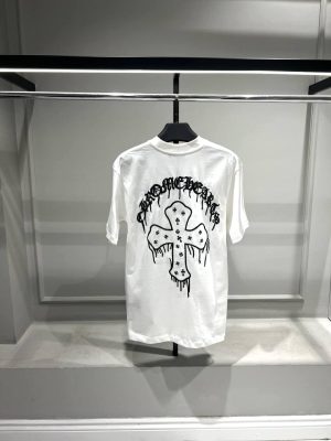 White chrome hearts gothic cross cotton tee