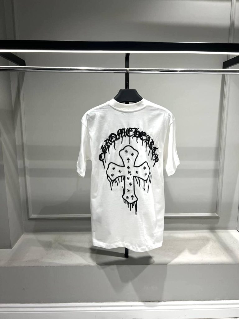 White chrome hearts gothic cross cotton tee