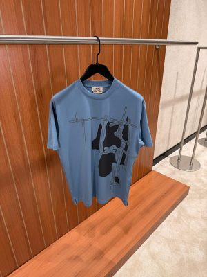 Blue hermes harnais en gouache 3D cotton tee