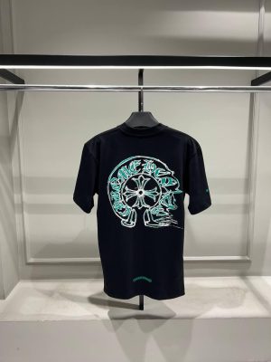 Black chrome hearts green logo print cotton tee