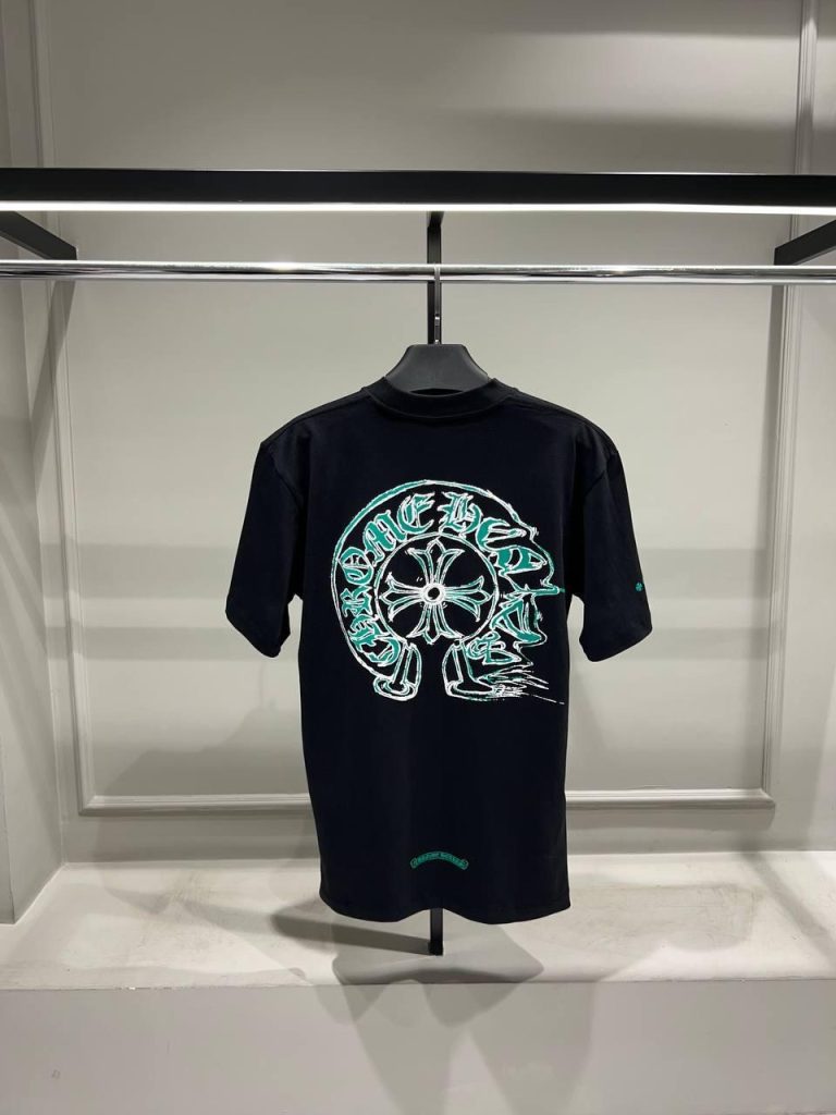 Black chrome hearts green logo print cotton tee