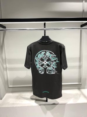 Gray chrome hearts green logo print cotton tee