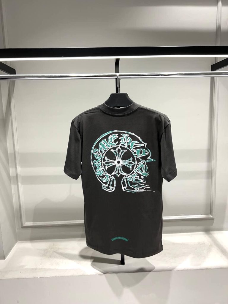 Gray chrome hearts green logo print cotton tee