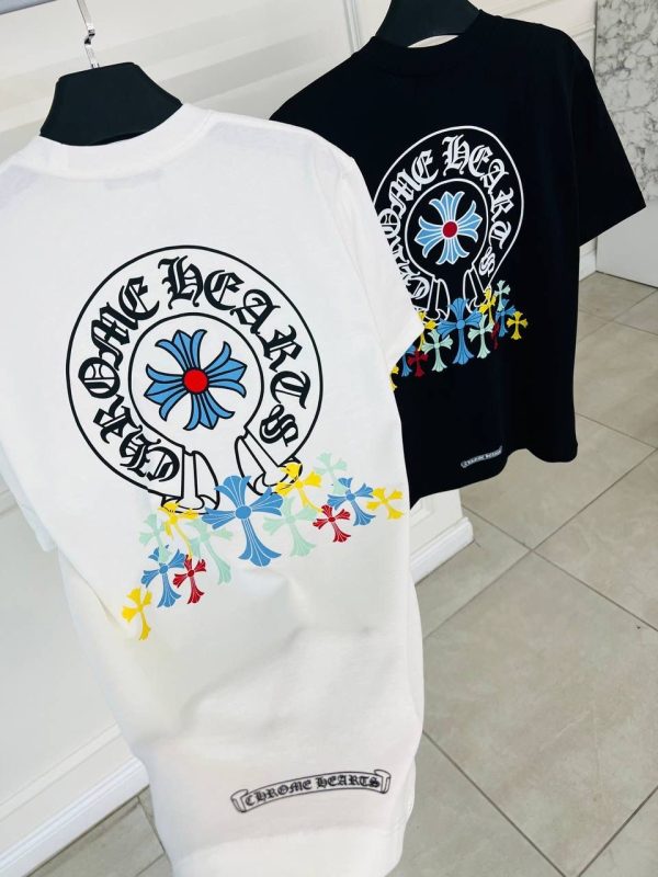 Black chrome hearts cross pattern colors cotton tee - Image 4