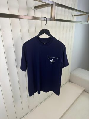 Navy fendi pocket logo cotton tee