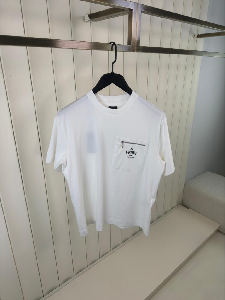 White fendi pocket logo cotton tee