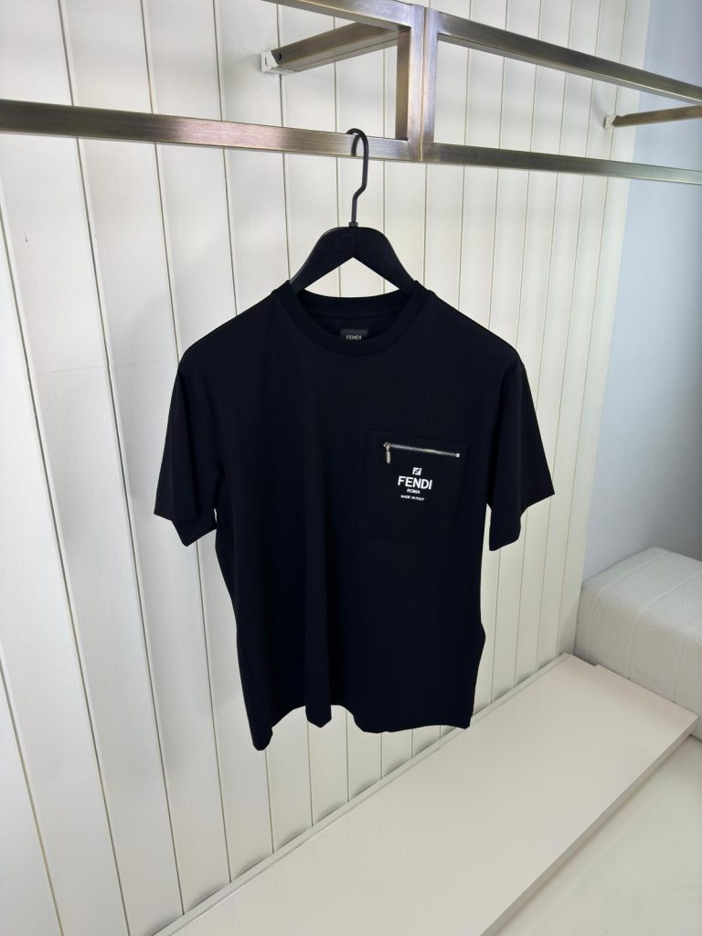 Black fendi pocket logo cotton tee
