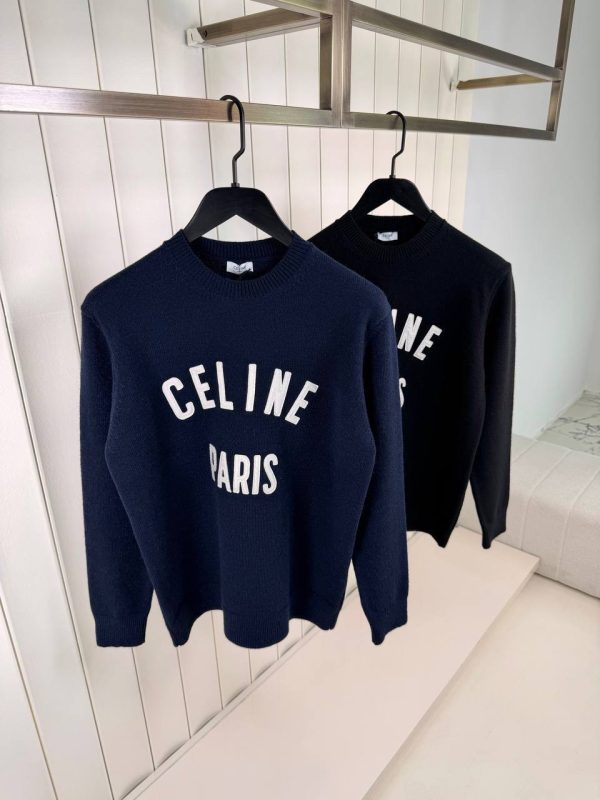 Navy Celine logo flocked ribbed cotton sweatshirt - Image 4