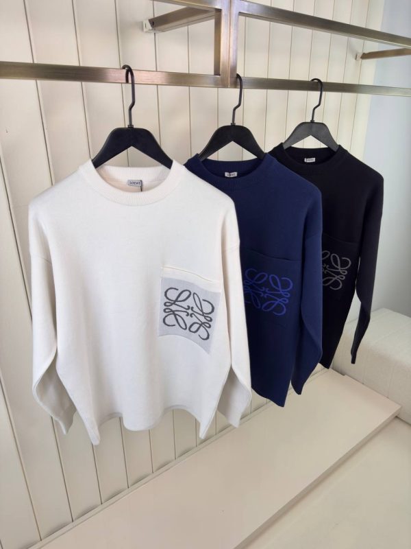 Navy loewe embroidered Pocket logo cotton sweatshirt - Image 3