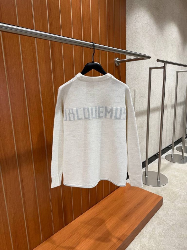 Beige jacquemus the povane knit jacquard logo sweater