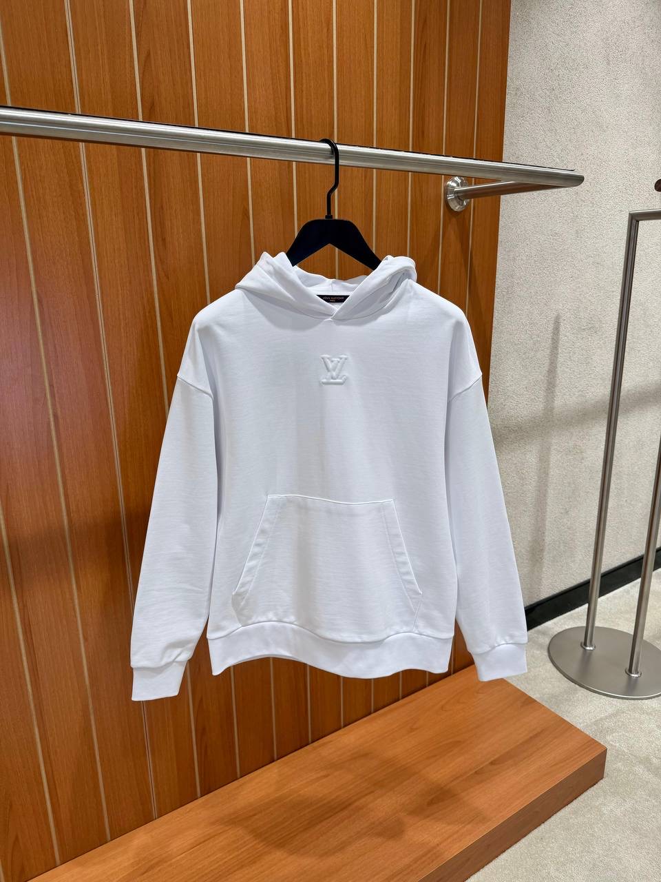 White LV embossed cotton hoodie