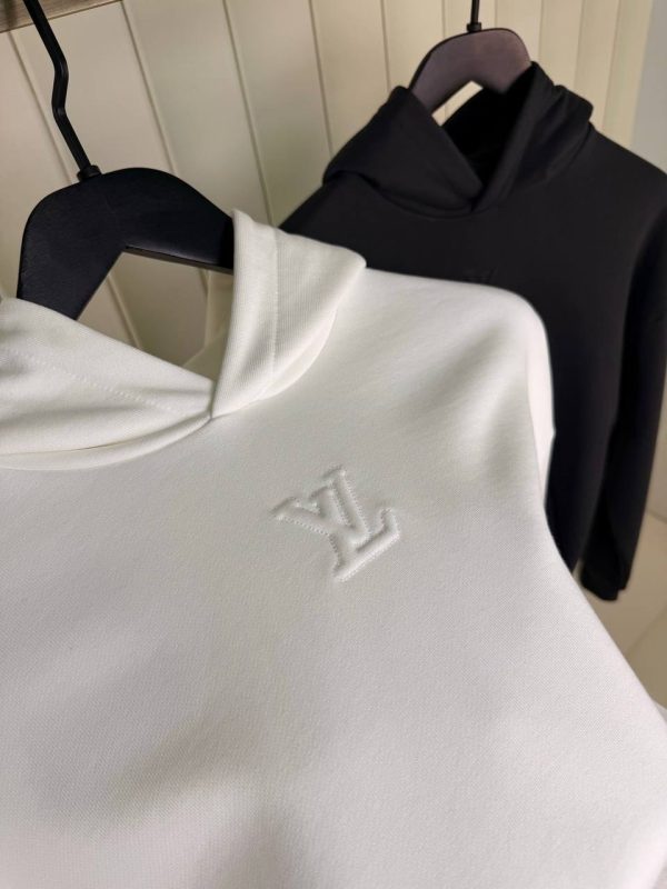 White LV embossed cotton hoodie - Image 5