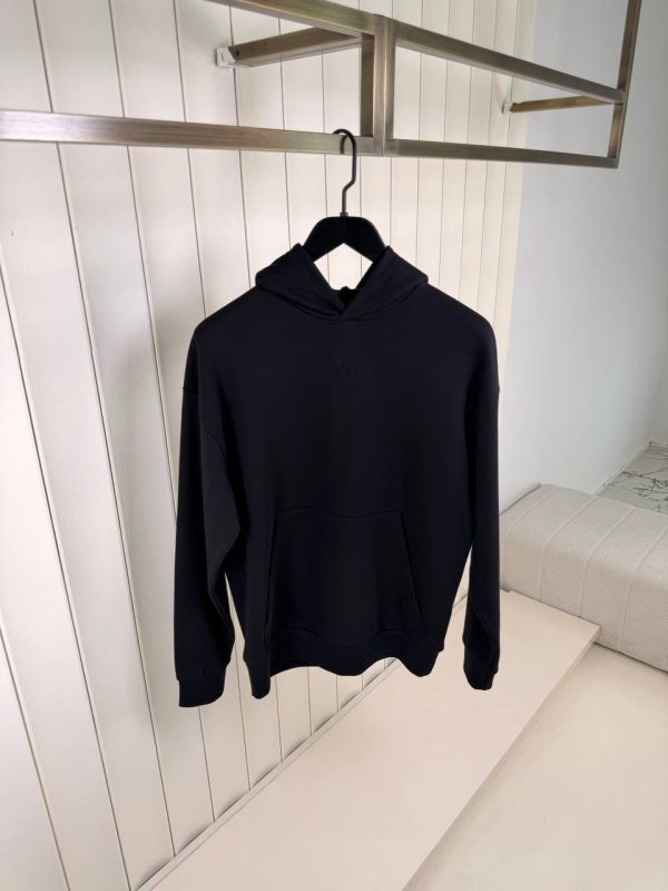 Black LV embossed cotton hoodie - Image 2