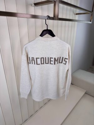 Beige jacquemus the povane knit jacquard logo sweater