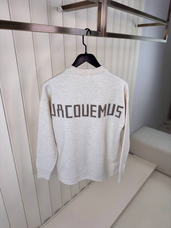 Beige jacquemus the povane knit jacquard logo sweater