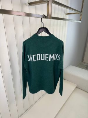 Green jacquemus the povane knit jacquard logo sweater