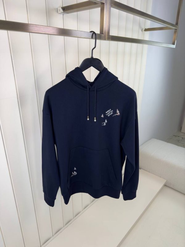 Navy LV Embroidered Signature Cotton Hoodie - Image 2