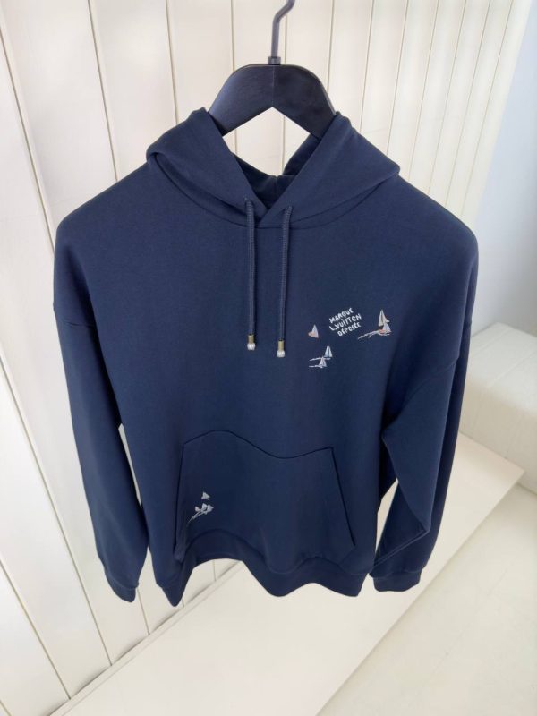 Navy LV Embroidered Signature Cotton Hoodie - Image 3