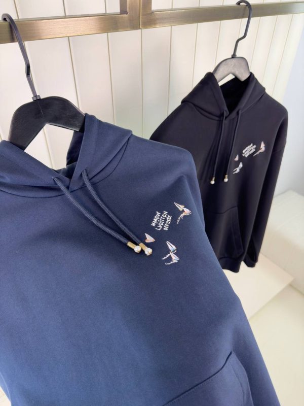 Navy LV Embroidered Signature Cotton Hoodie - Image 4