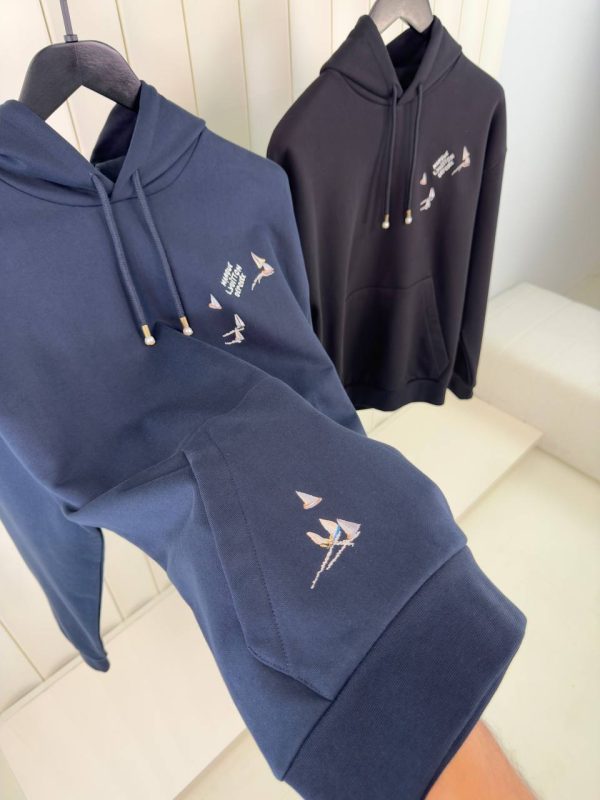 Navy LV Embroidered Signature Cotton Hoodie - Image 5