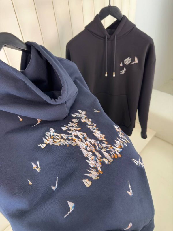 Navy LV Embroidered Signature Cotton Hoodie - Image 6