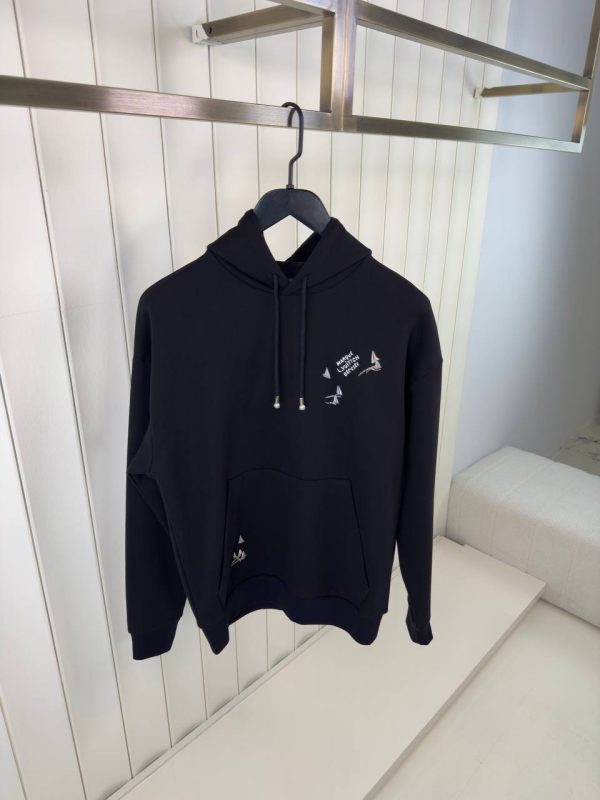 Black LV Embroidered Signature Cotton Hoodie - Image 2