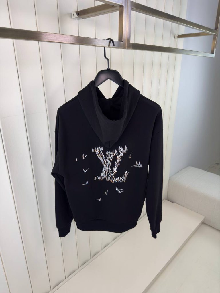 Black LV Embroidered Signature Cotton Hoodie