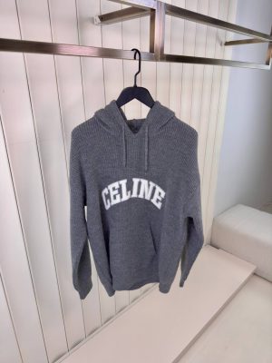 Gray Celine ribbed wool hoodie