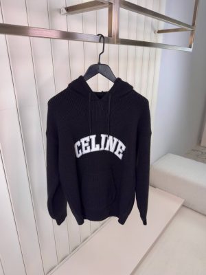 Black Celine ribbed wool hoodie