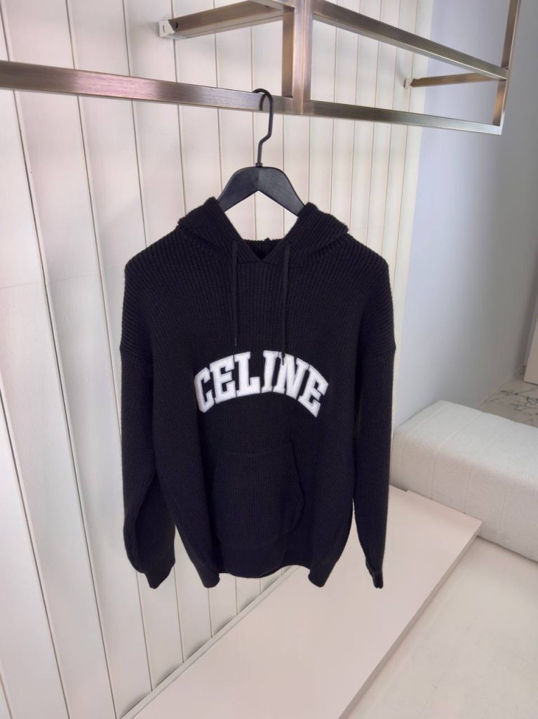 Black Celine ribbed wool hoodie