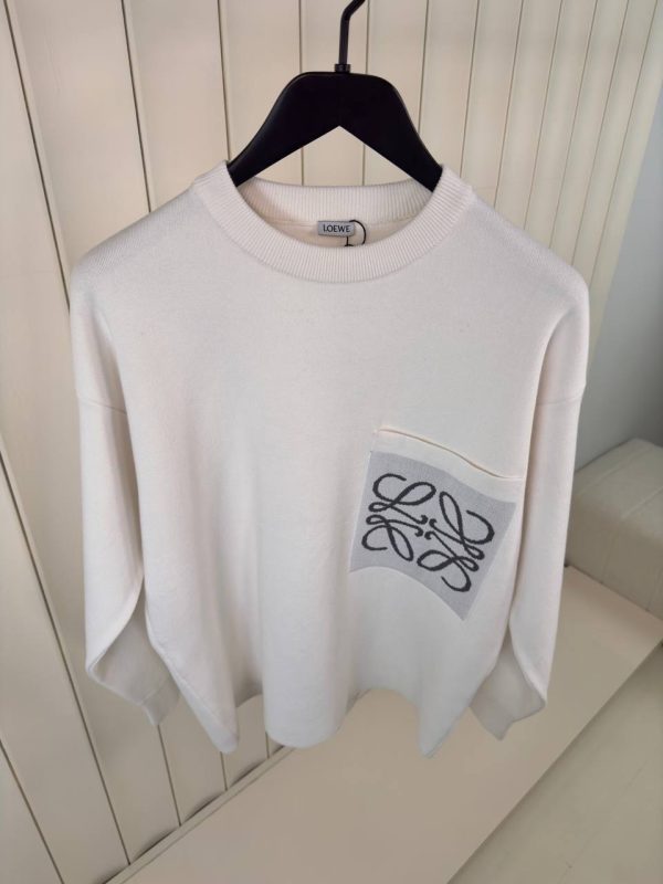 White loewe embroidered Pocket logo cotton sweatshirt - Image 2