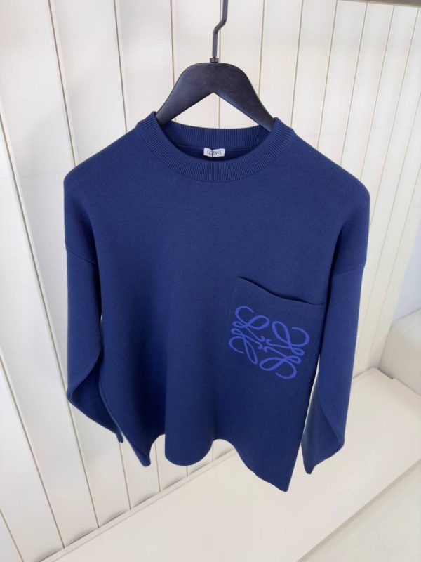 Navy loewe embroidered Pocket logo cotton sweatshirt - Image 2