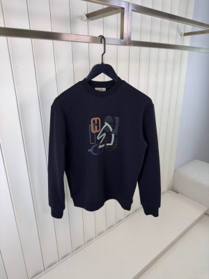 Black Hermes H puzzle leather logo cotton Sweatshirt