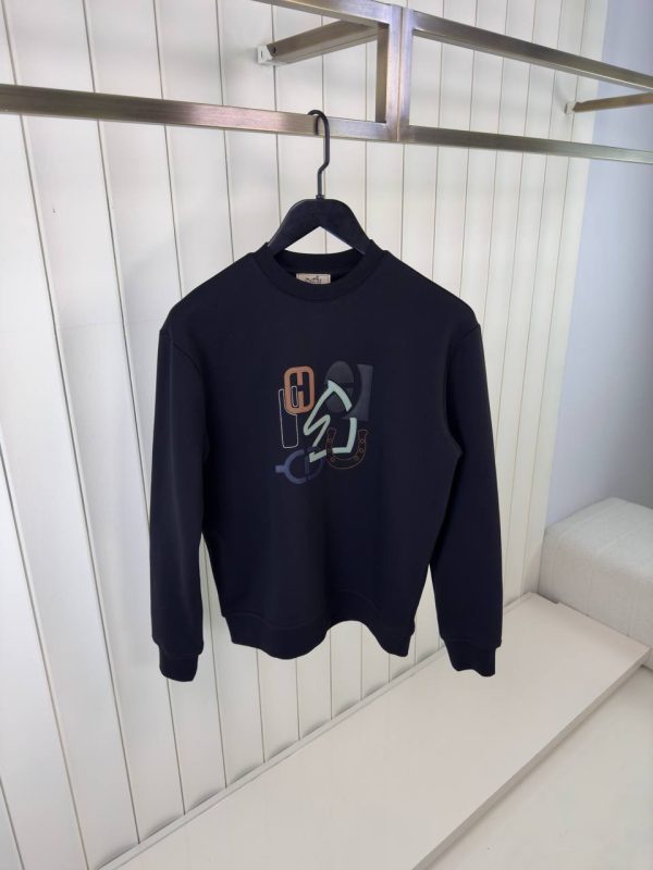 Black Hermes H puzzle leather logo cotton Sweatshirt