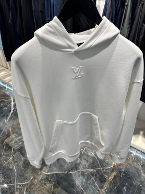 White LV embossed cotton hoodie