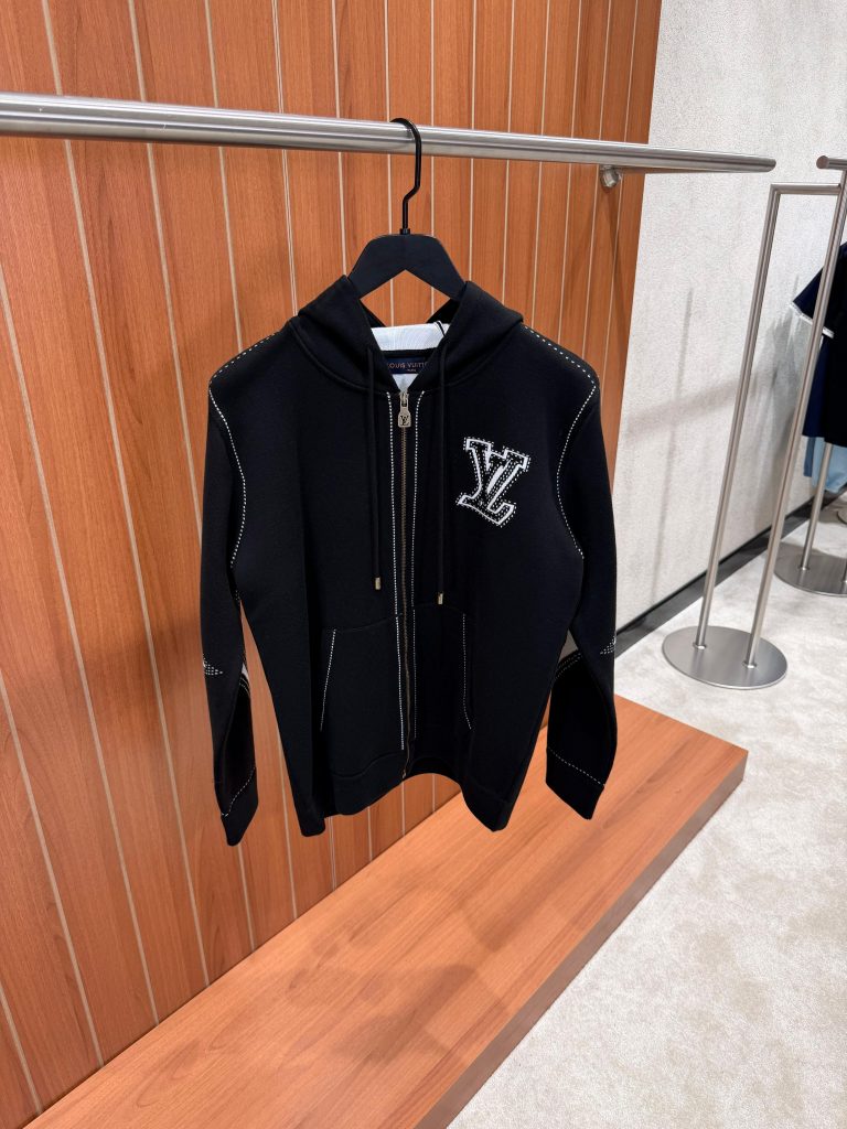Black LV graphic intarsia zipped cotton hoodie
