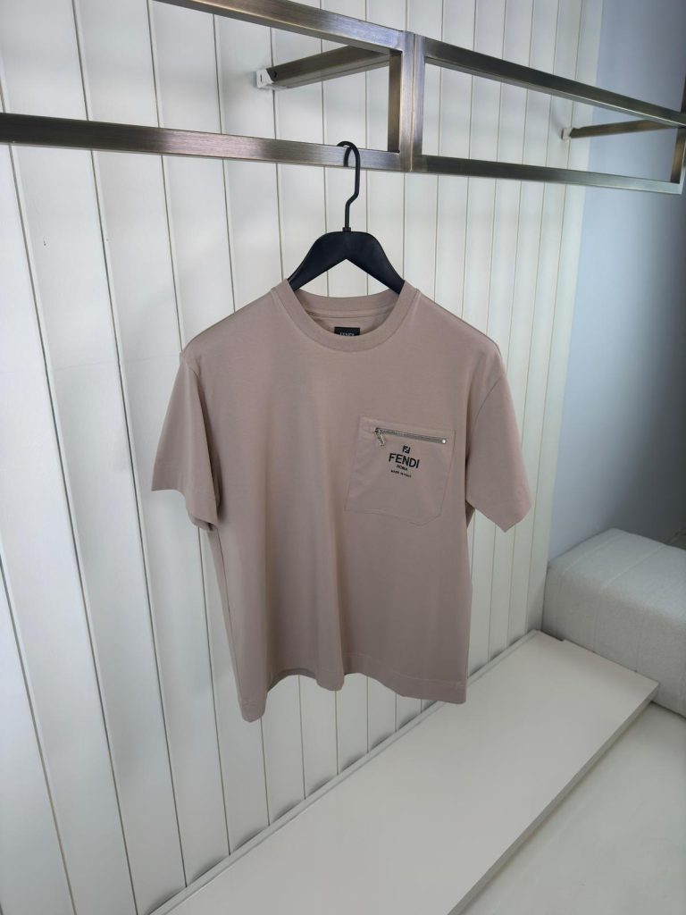 Beige fendi pocket logo cotton tee