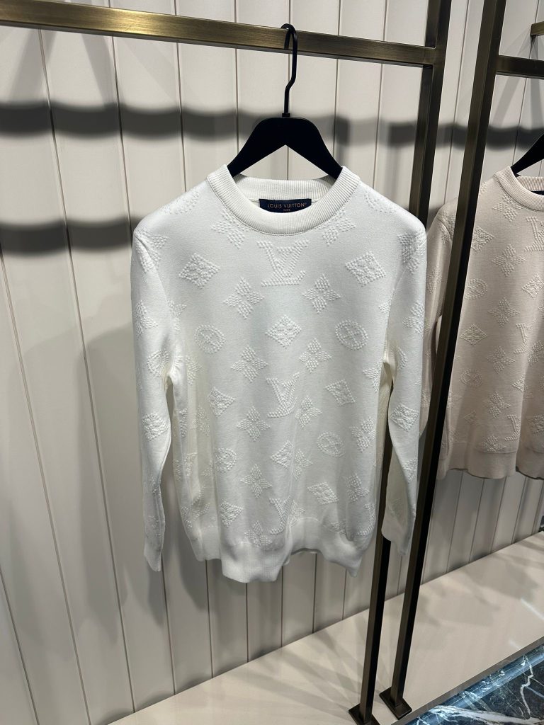 White LV monogram pull embossed cotton sweatshirt