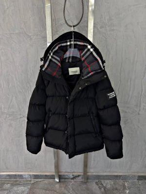 Black burberry london removable sleeve hooded puffer jacket