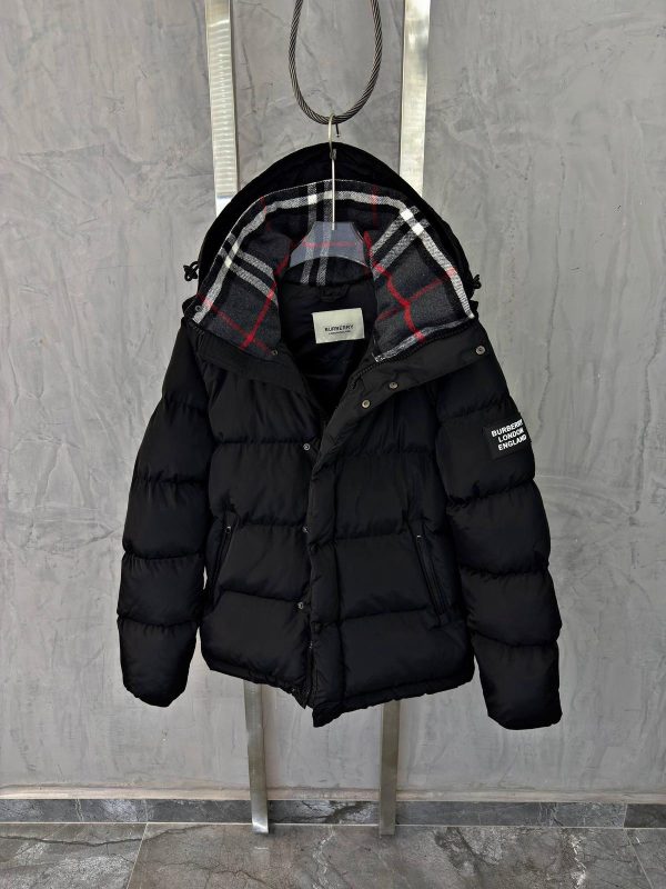 Black burberry london removable sleeve hooded puffer jacket