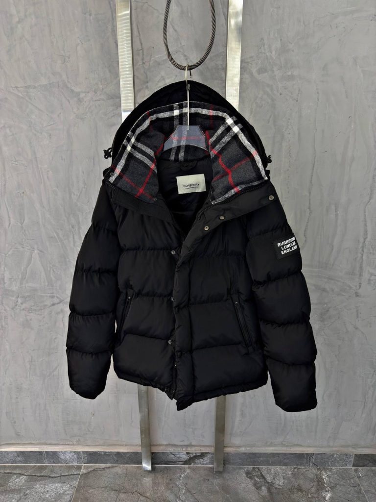 Black burberry london removable sleeve hooded puffer jacket